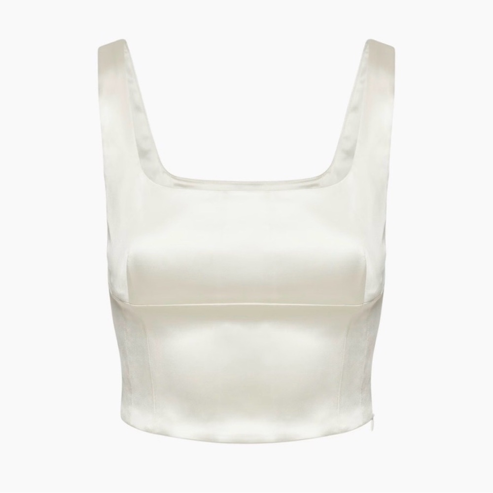 TEN by Babaton Satin Square-Neck Crop Top small